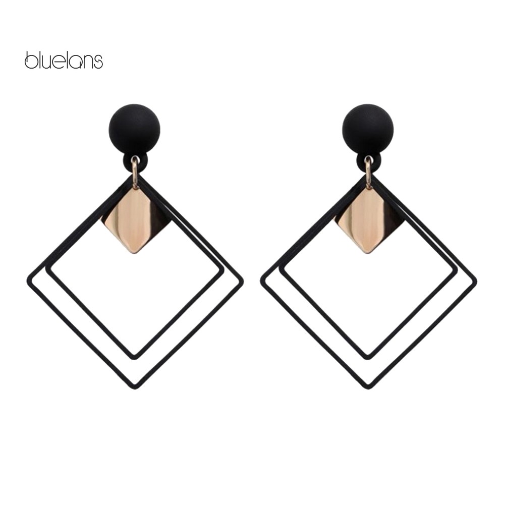 Đèn bluelans bluelans♘Đôi Khuyên Tai Dài Gắn Hạt Hình Vuông Rỗng Thời Trang Cho Nữ