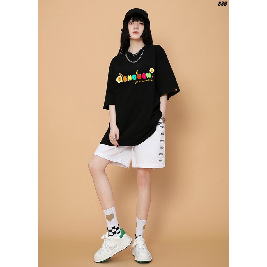 Áo phông tay lỡ unisex Enough 888 HY KOREA form rộng