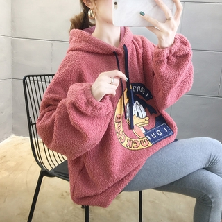 Áo Khoác Hoodie Lông Cừu Dáng Rộng Thời Trang Thu Đông Cho Mẹ Bầu