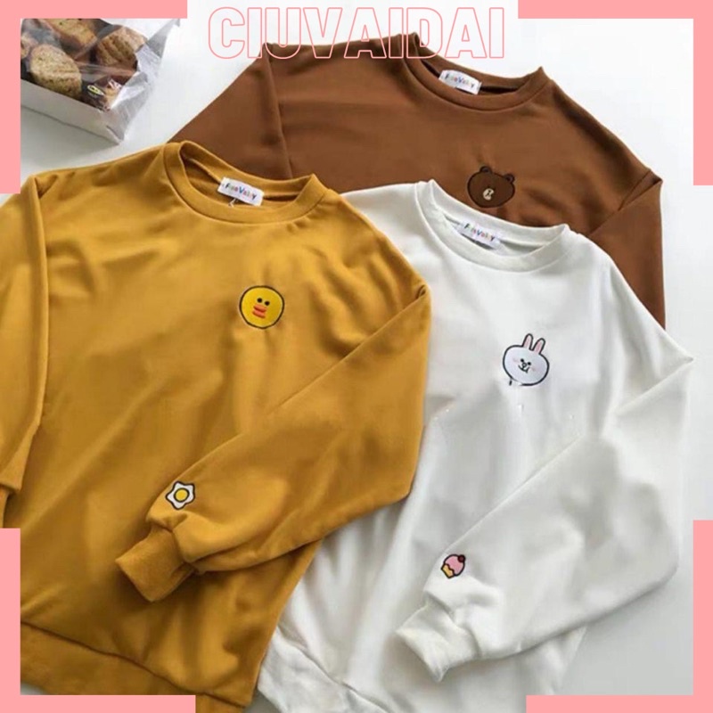 Áo sweater 💖FreeShip💖 Áo nỉ GẤU THỎ VỊT thêu hình ulzzang unisex