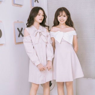 Đầm sơ mi cổ nơ