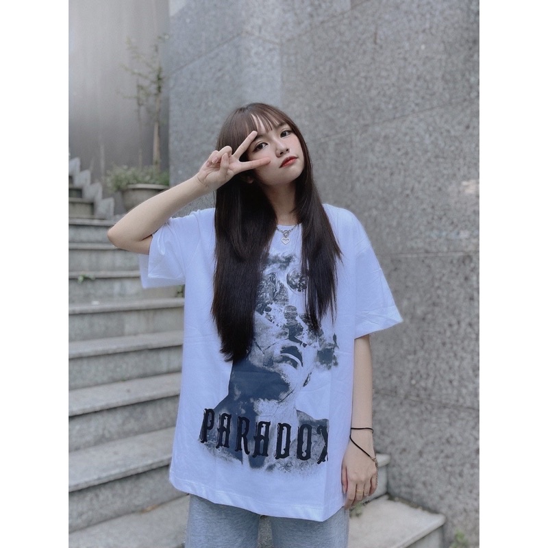 Áo thun tay lỡ form rộng Paradox unisex chất cotton dày nam nữ 2 màu Đen/Trắng