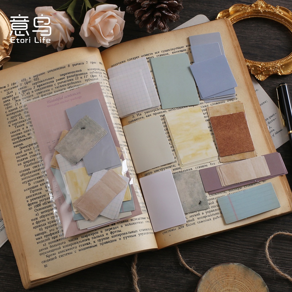 Journamm 45pcs/pack Vintage Writing Stickers for Junk Journal School Supplies Creative Stationery Notepad Sticky Notes Stickers