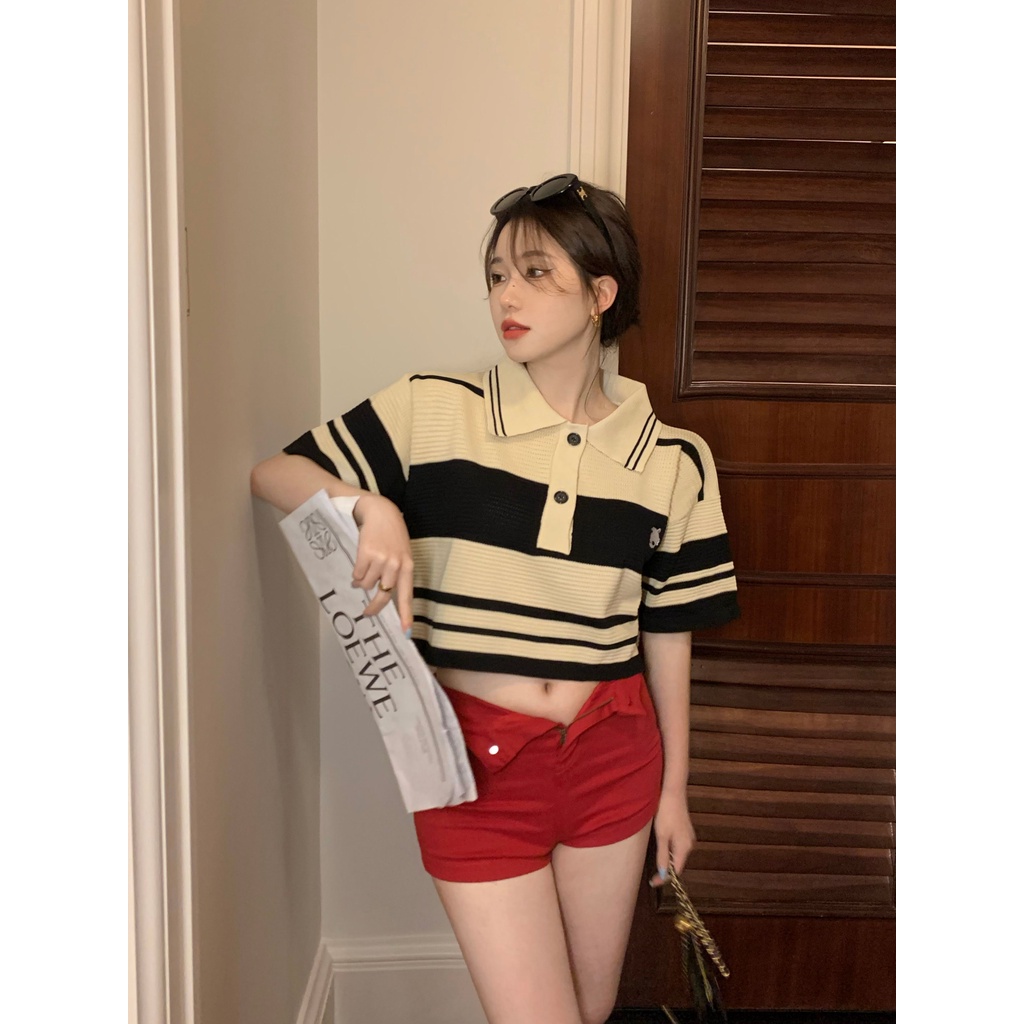 LALISAS Áo kiểu phối màu kẻ sọc thời trang hàn quốc dễ phối đồ cho nữ