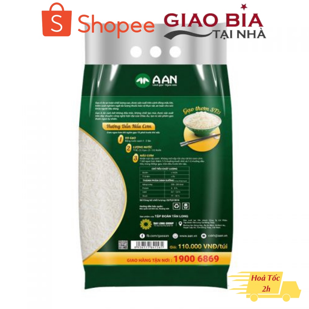 Gạo ST21 A AN Túi 5Kg - Cơm Mềm Dẻo, Thơm Nhẹ - Gạo Đặc Sản Sóc Trăng | Date Mới Chính Hãng
