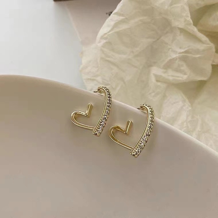 Bông Tai Mạ Bạc 925 Hình Trái Tim Đính Đá Zircon Lấp Lánh Phong Cách Hàn Quốc Cho Nữ