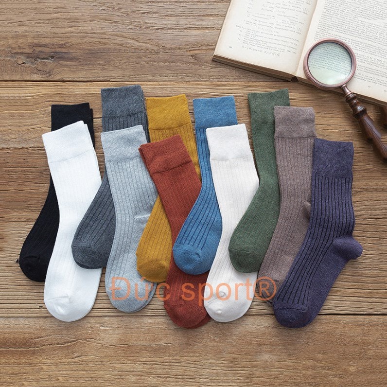 Tất cổ nhún, tất cổ cao, vớ nữ dài vải cotton co dãn phong cách hàn quốc vintage nhiều màu Đức sport