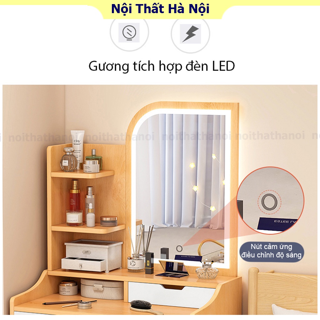 Bàn trang điểm, bàn phấn gương vuông tích hơp đèn LED có nút cảm ứng điều chỉnh dành cho cô nàng hiện đại, sang trọng