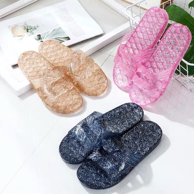 Dép nhựa dẻo nữ 3 quai kim tuyến đi trong nhà iDÉP - DL071