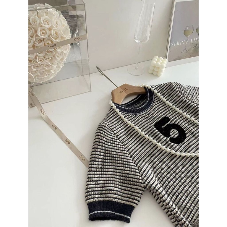 Áo Sweater Tay Ngắn Họa Tiết Kẻ Sọc Thiết Kế Mới Thời Trang Mùa Xuân Hè Cho Nữ