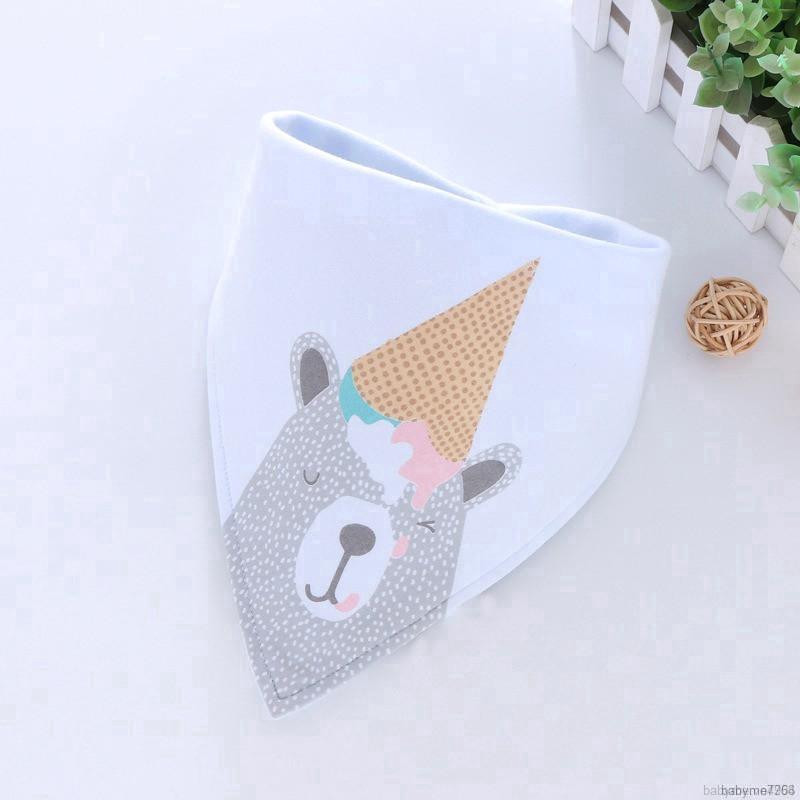 Khăn yếm ăn hình tam giác 2 lớp bằng cotton in hình hoạt hình cho bé