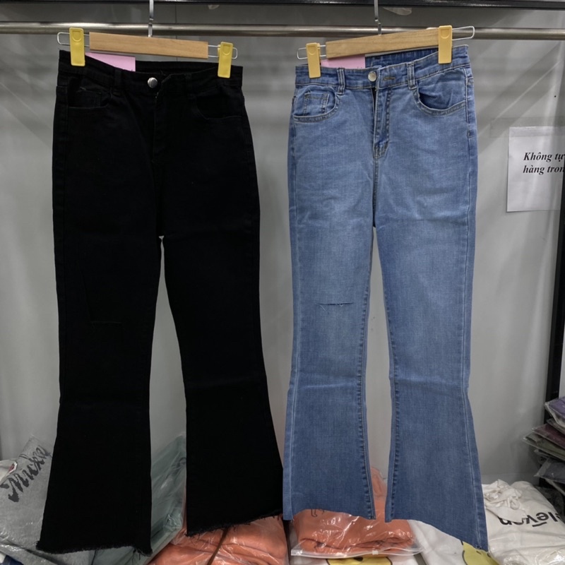 Quần jeans ống loe rách gối - 2 màu-1317