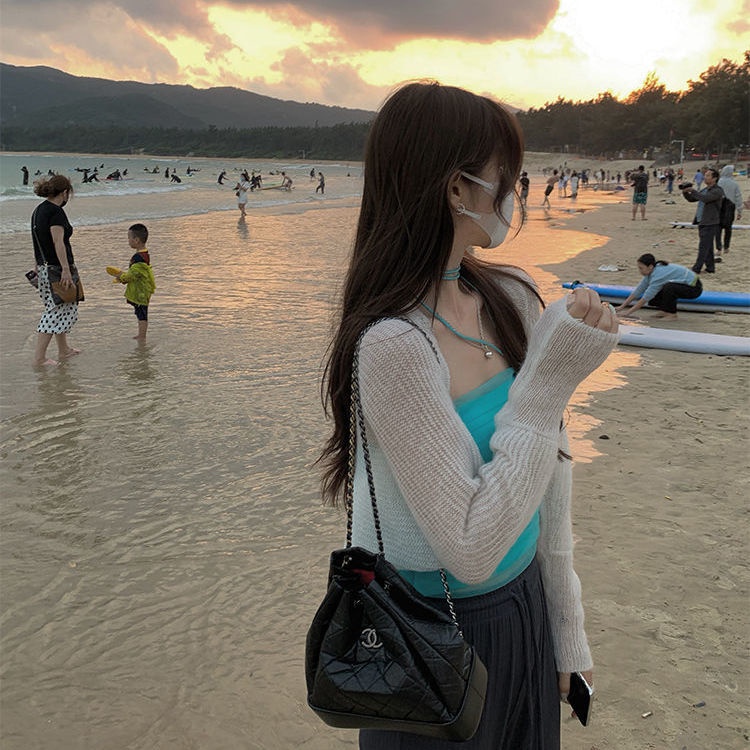 Áo Cardigan Dệt Kim Dáng Ngắn Màu Trắng Thời Trang Mùa Xuân
