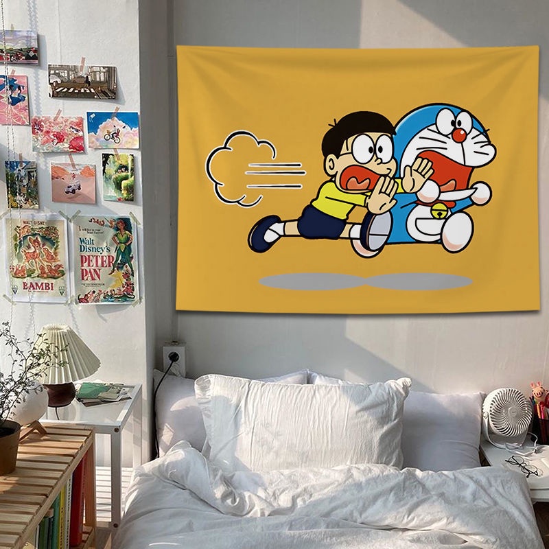 ◘Hoạt hình Doraemon Mạng trang trí phòng khách Nhật Bản và Hàn Quốc Nền màu đỏ in nhuộm HD