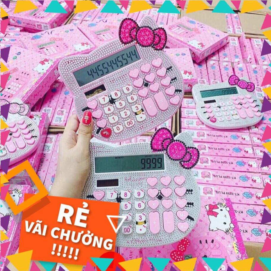 😍Máy Tính Cầm Tay Hello Kitty😍ĐÍNH ĐÁ CỰC ĐẸP Dùng Pin Và Năng Lượng Mặt Trời 12 Chữ Số