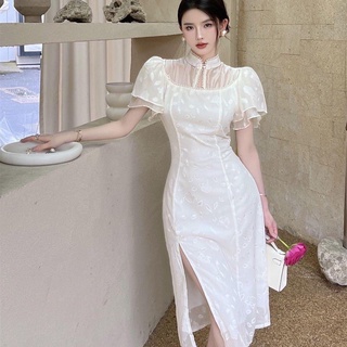 Đầm Sườn Xám Đính Ngọc Tay Cánh Tiên Trung Hoa V383 Thanh Tự House