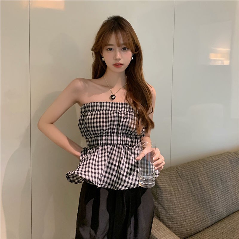 Áo Hai Dây Họa Tiết Sọc Caro Thời Trang Mùa Hè Cho Nữ