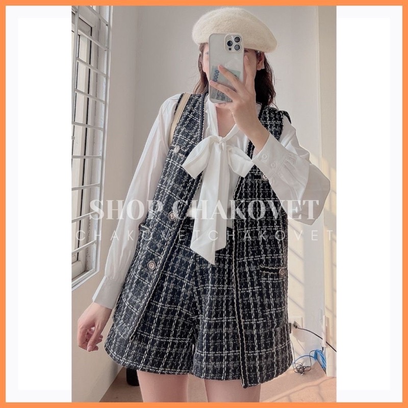 [ 𝐅𝐑𝐄𝐄 𝐒𝐇𝐈𝐏 ]  SÉT DẠ TWEED 3 MÓN QUẦN SHORT ÁO GHILE VS SƠ MI SANG CHẢNH Ạ