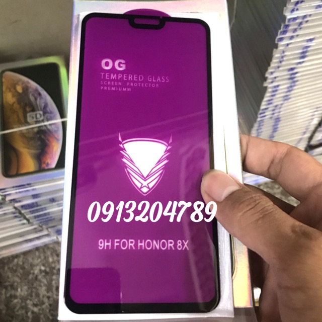 Kính OG full màn Honor 8X / Y9 -2019 khoan không thủng