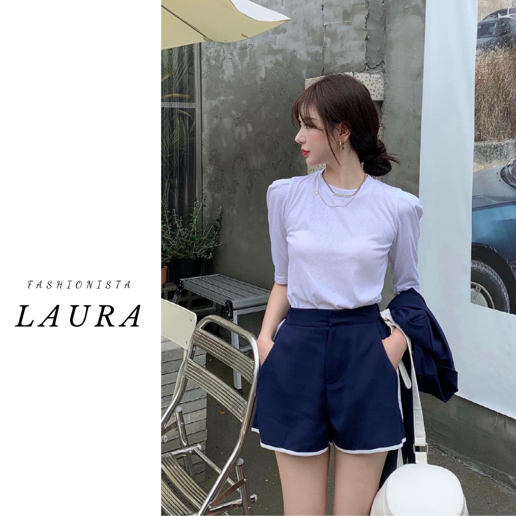 Set áo blazer nữ kèm quần short nữ xanh than Laura Boutique - Set áo vest nữ kèm quần sooc nữ năng động