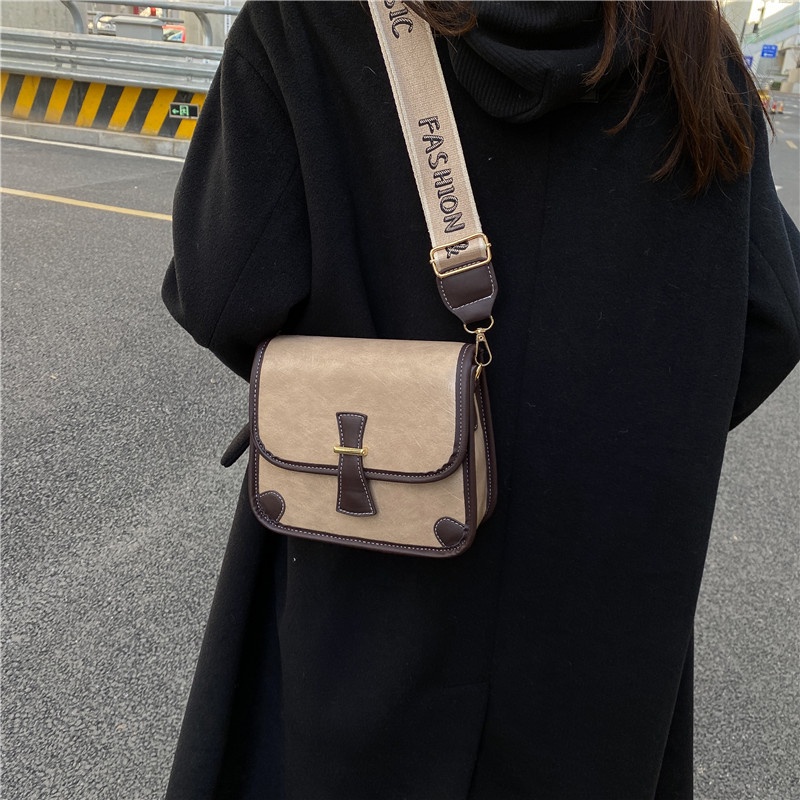 Túi đeo chéo da PU màu sắc tương phản phong cách phương Tây