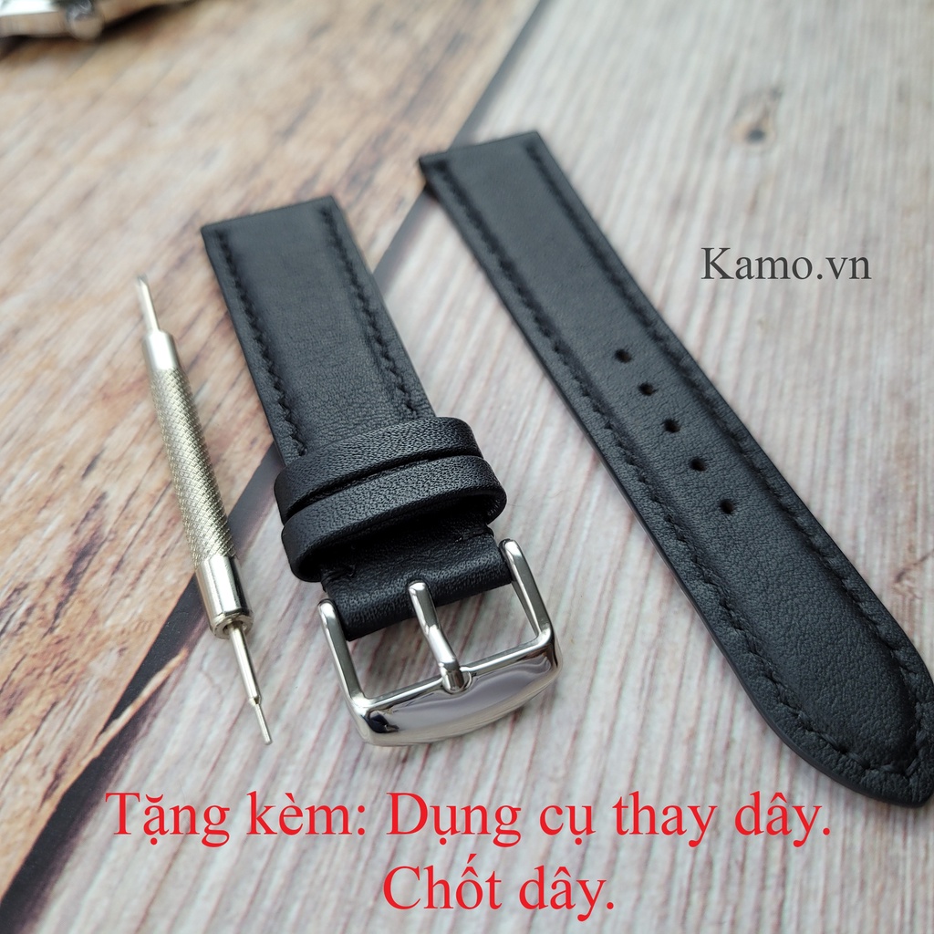 Dây đồng hồ da bò thật handmade - Khâu tay thủ công, dây da đồng hồ nam nữ size 22mm 20mm 18mm, quai đeo đồng hồ da bò