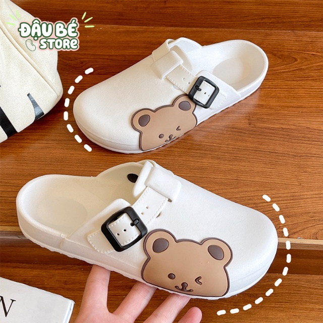 DÉP SỤC NỮ CROCS GẤU QUAI NGANG CUTE - DÉP SỤC NHỰA KHUY CÀI GẤU XINH CHỐNG NƯỚC ĐI MƯA THOẢI MÁI - DAUBE - D009