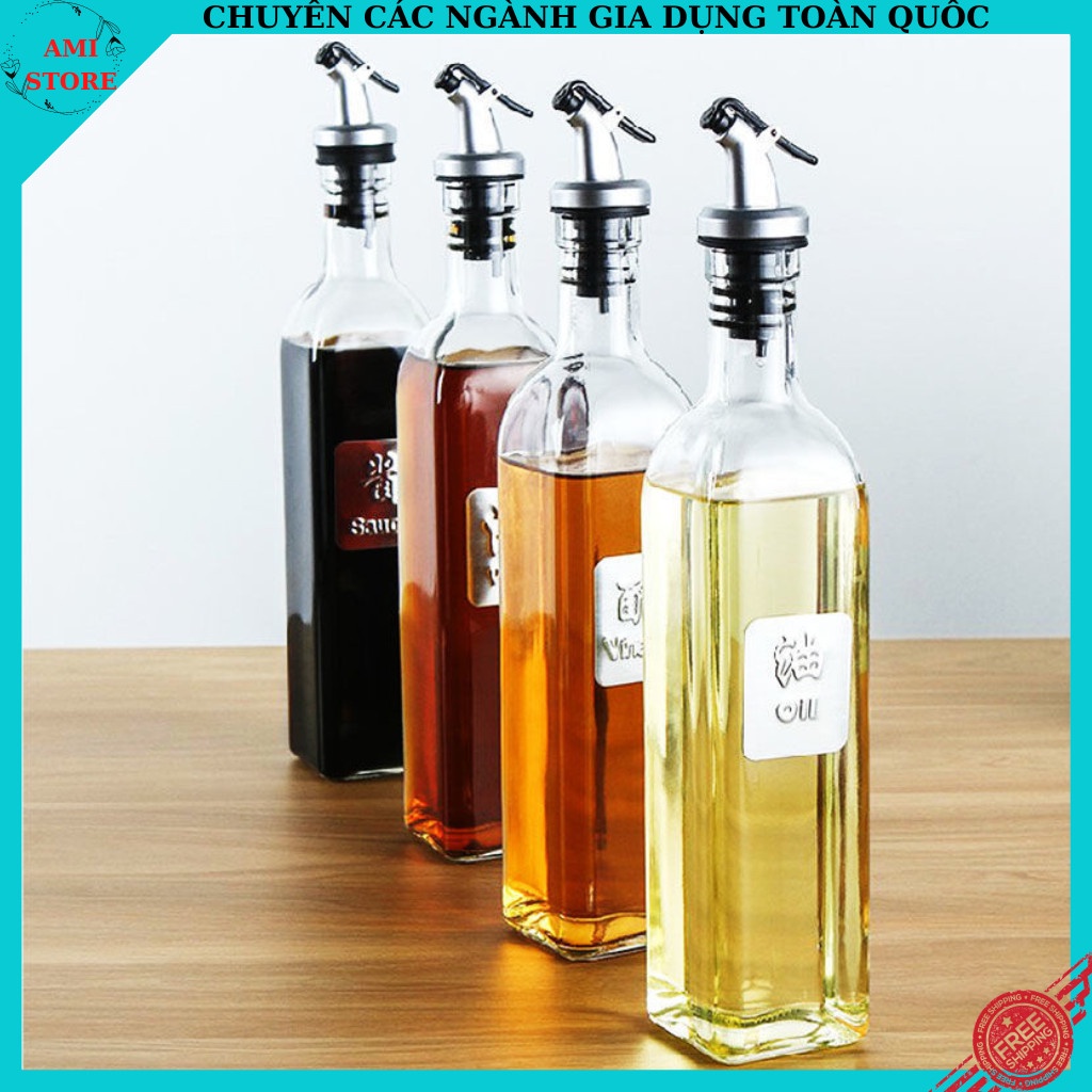 Bình đựng dầu ăn, chai đựng nước mắm,gia vị thủy tinh 500ML có vòi rót thông minh đồ dùng nhà bêp