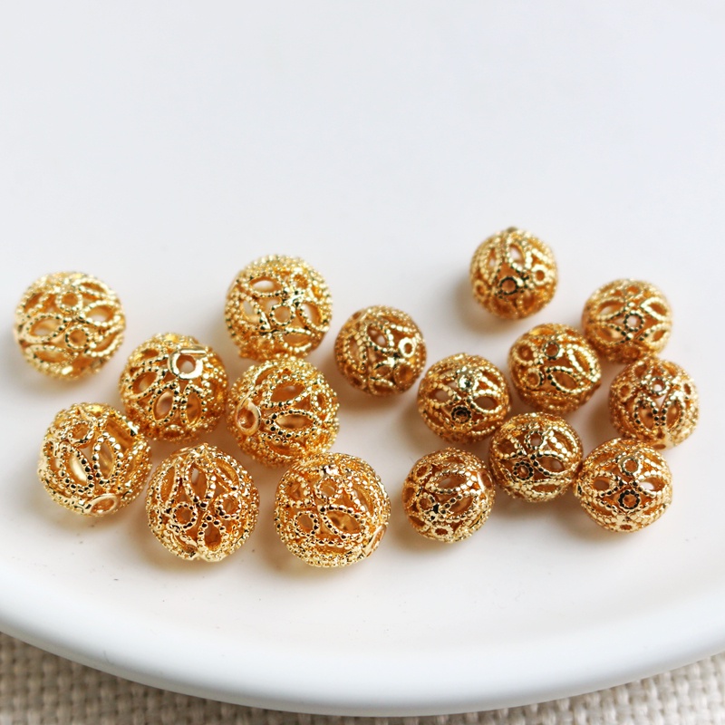 Hạt Xâu Trang Sức Hình Tròn Rỗng Bằng Đồng 14K 10mm/12mm Màu Sắc DIY