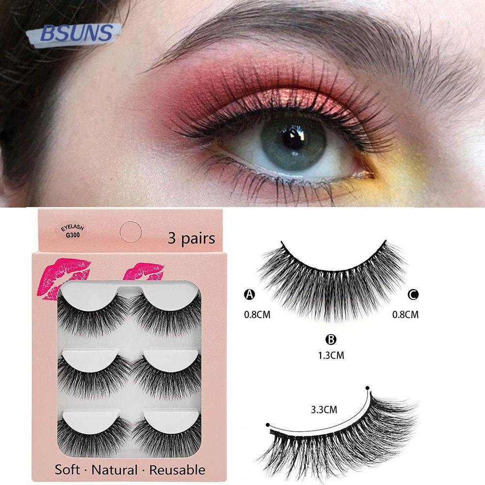 Bsuns Set 3 Cặp Lông Mi Giả 3D Lông Chồn Mềm Mại Dài Tự Nhiên Công Cụ Nối Mi Trang Điểm Tự Nhiên