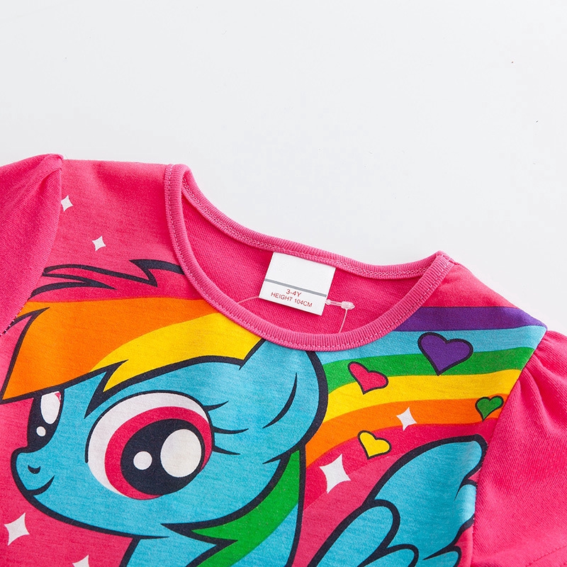 Đầm Luckycandy ngắn tay in hình chú ngựa Pony hoạt hình dễ thương cho bé gái