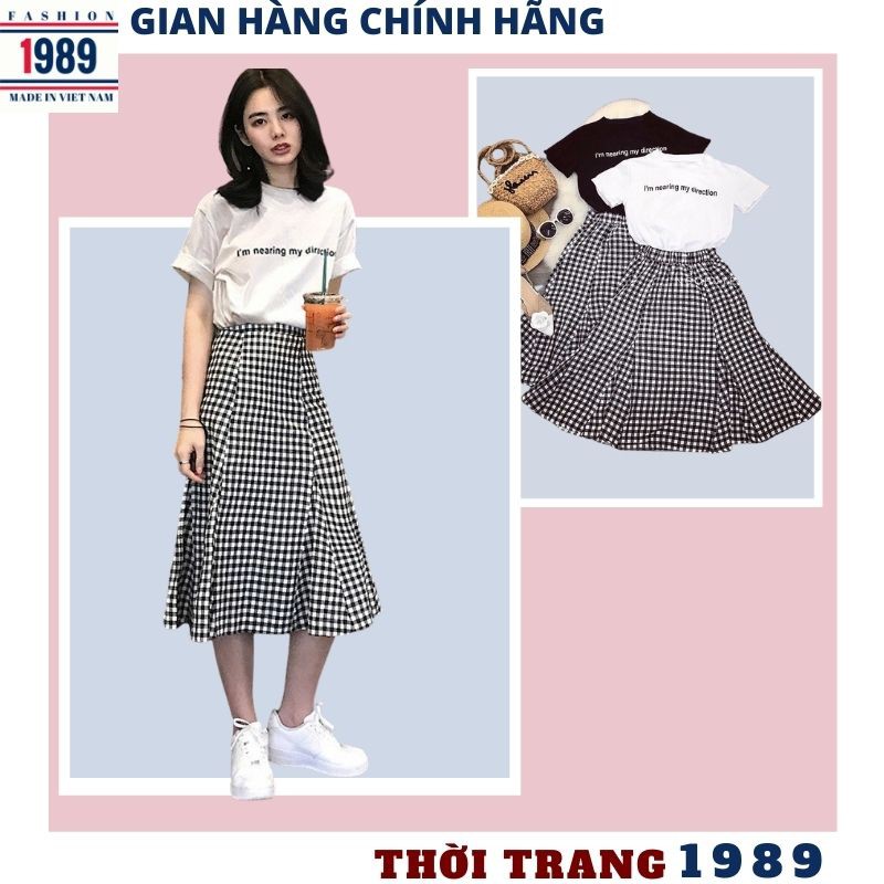 set áo và chân váy 🌺váy nữ hàn quốc xinh dễ thương DEJU áo kèm chân váy kẻ caro ,ulzzang ,TIỆM 1989