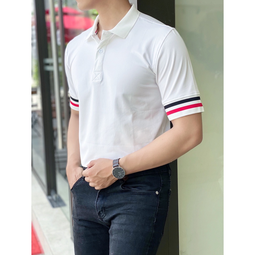 ÁO THUN POOL NAM TRƠN PHỐI 2 SỌC TAY ÁO ĐƠN GIẢN