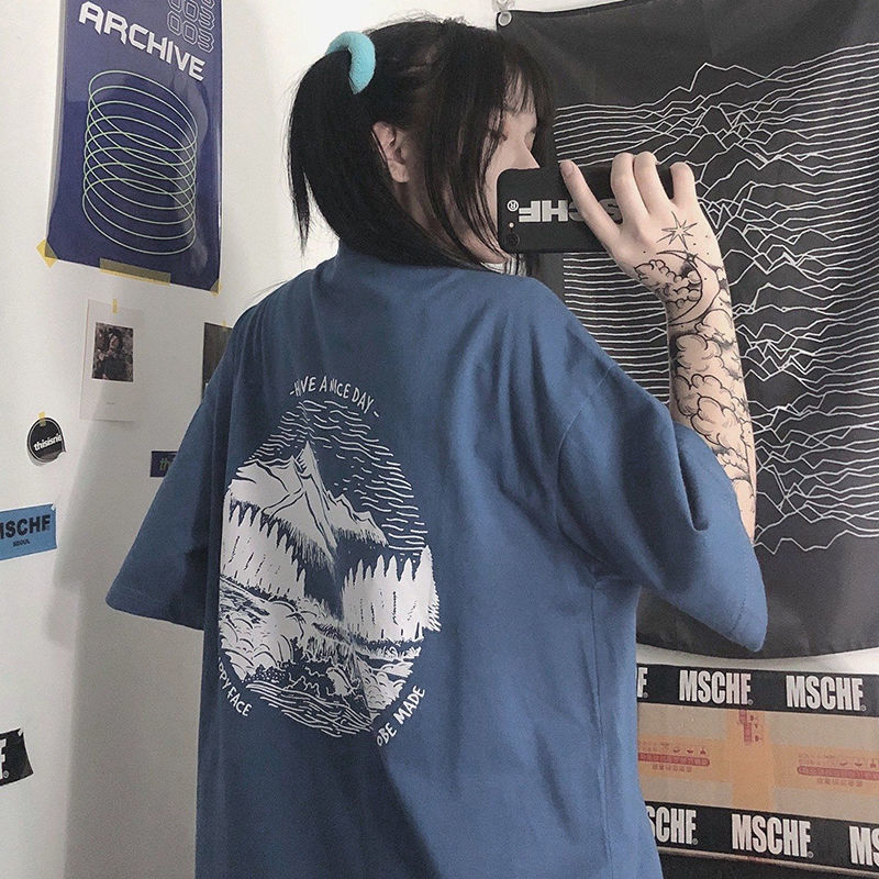 Áo thun tay lỡ dáng rộng in họa tiết thời trang hè cho nữ