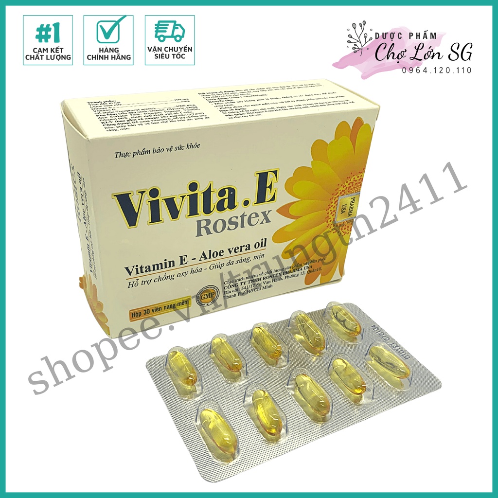 Viên uống đẹp da Vitamin E 4000mcg, tinh dầu lô hội làm đẹp da, chống lão hóa - Hộp 30 viên