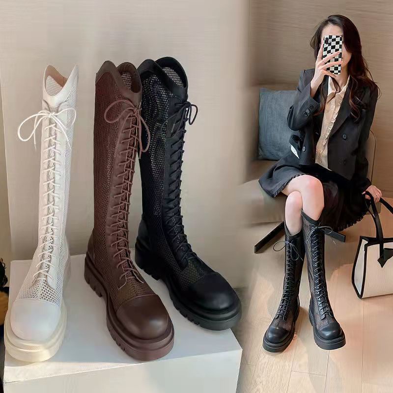 💥Giày Bốt Martin Cổ Cao Phối Lưới Mỏng Thoáng Khí Thời Trang Mùa Hè Dễ Phối Đồ Cho Nữ