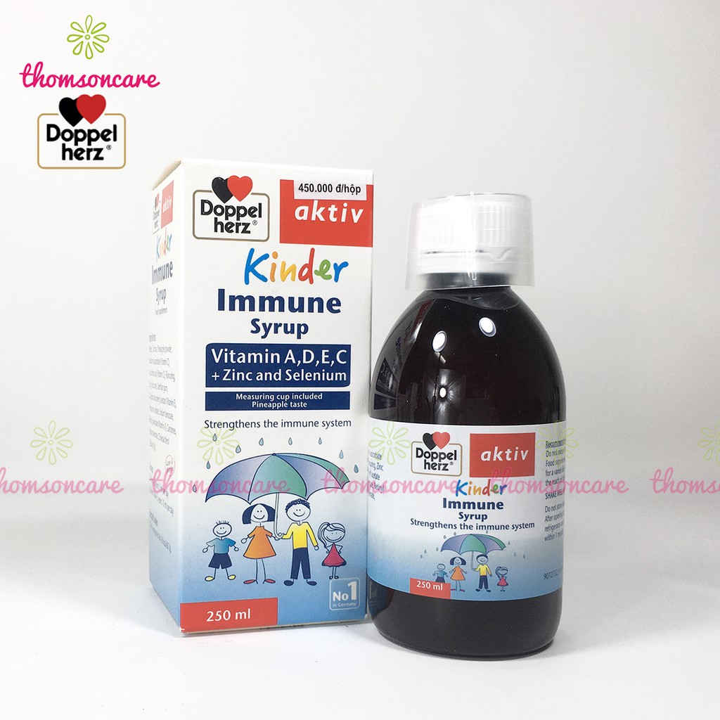 Siro tăng sức đề kháng cho bé Kinder Immune -  Doppelherz Aktiv Đức, tăng miễn dịch với multi vitamin và kẽm