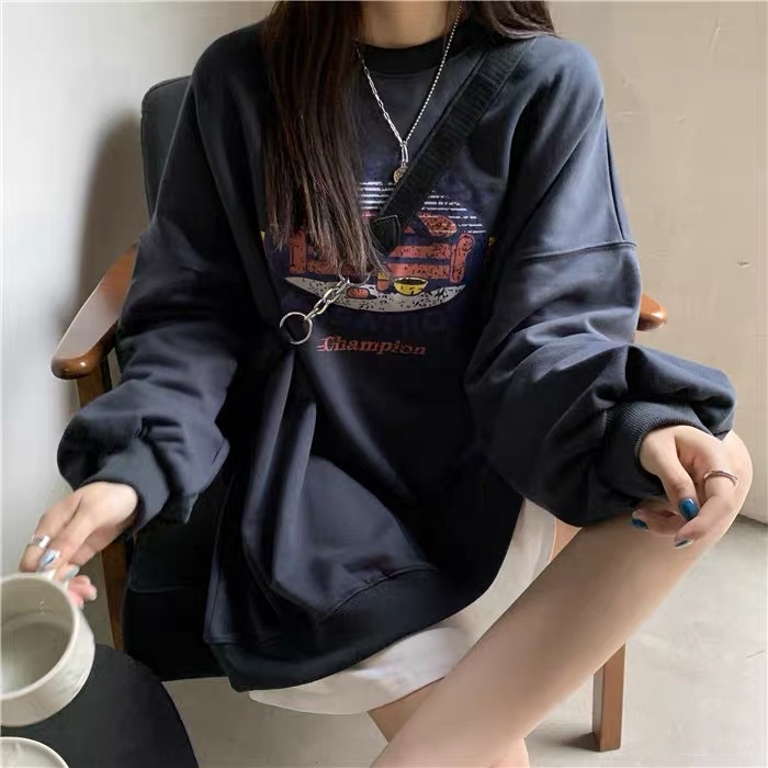 Áo NRVP tay dài dáng rộng in hình phong cách Hàn Quốc