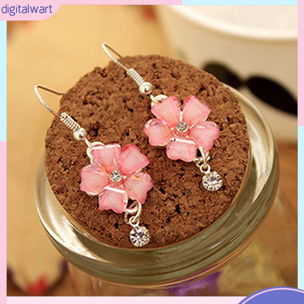 Cặp khuyên tai dài hình bông hoa nhỏ xinh đính đá sang trọng cá tính dành cho nữ