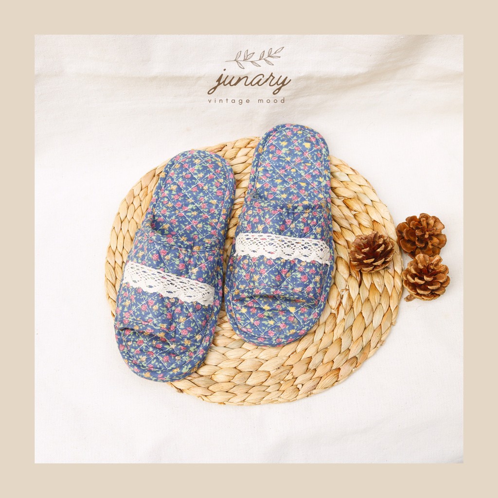 Junarystudio - Dép vải mang trong nhà kiểu dáng vintage, dép đi trong nhà unisex phong cách Hàn Quốc
