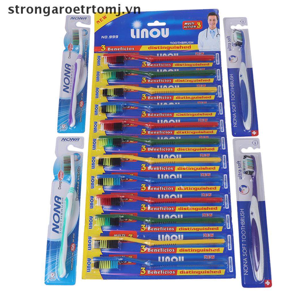 Set 10 Bàn Chải Đánh Răng Lông Siêu Cứng Làm Trắng Răng Chữ Thập