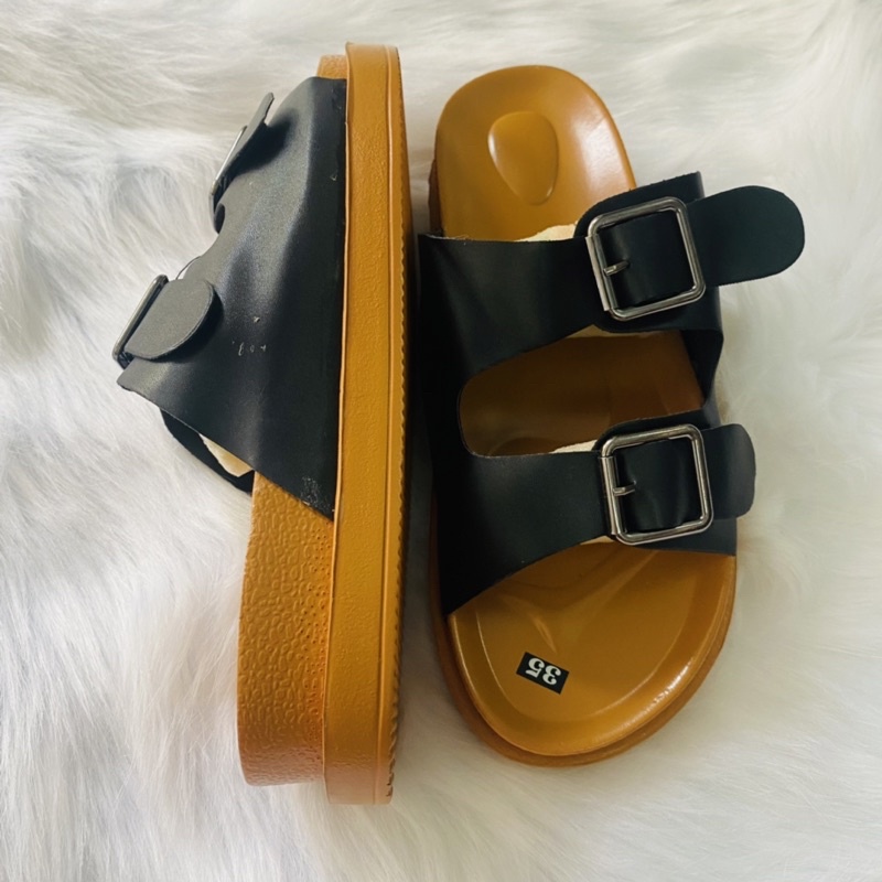 Dép tông nữ quai da 2 khoá đế PU siêu bền đẹp