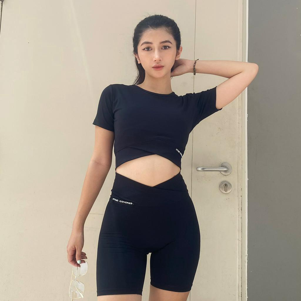 Quần tập gym yoga lửng phối xéo Fitme Cover23 nữ 2 lớp cạp cao tôn dáng bigsize QLCV