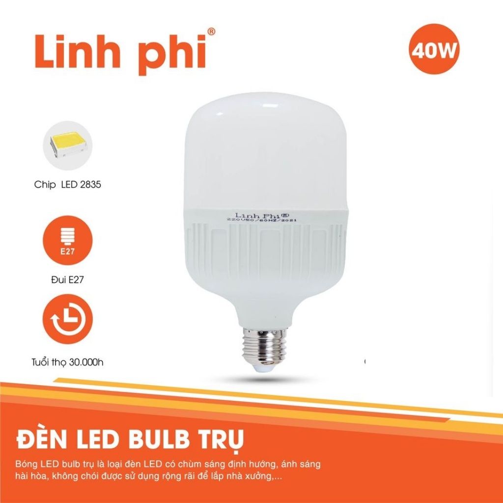 Bóng đèn LED trụ tròn 5w, 10w, 15w, 20w,30w ánh sáng trắng, đui xoáy e27, tiết kiệm điên, an toàn cho gia đình