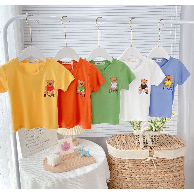 Áo phông cổ tròn in gấu  thun lạnh size 8-28kg