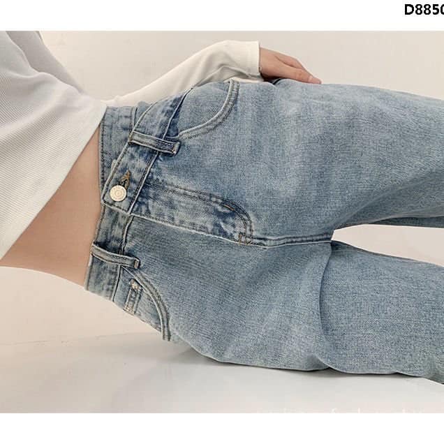 Quần jeans nữ Bingshop ống suông cạp chéo dáng dài vải đẹp freeship