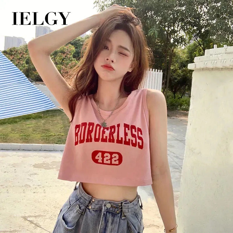 Áo croptop IELGY không tay in chữ thời trang hè cho nữ