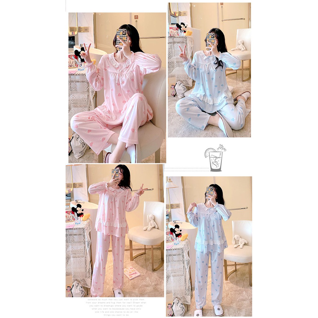 Bộ đồ ngủ dài tay kẻ sọc màu đen Casual plus fat plus size cotton nữ | BigBuy360 - bigbuy360.vn