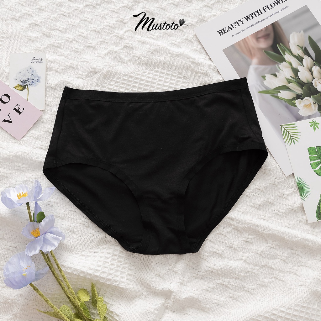 Combo 3 Quần Lót Nữ Mustoto Trơn Lưng Vừa Bamboo Airy Kháng Khuẩn Da, Xám, Đen