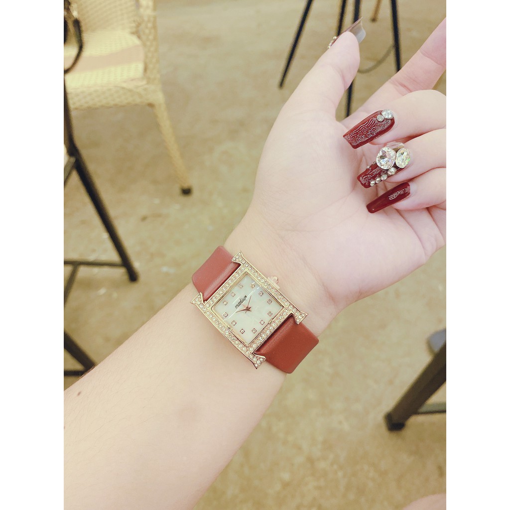 Đồng hồ nữ mody dây da cao cấp  màu cam tây sáng tay , da mềm bền | BigBuy360 - bigbuy360.vn